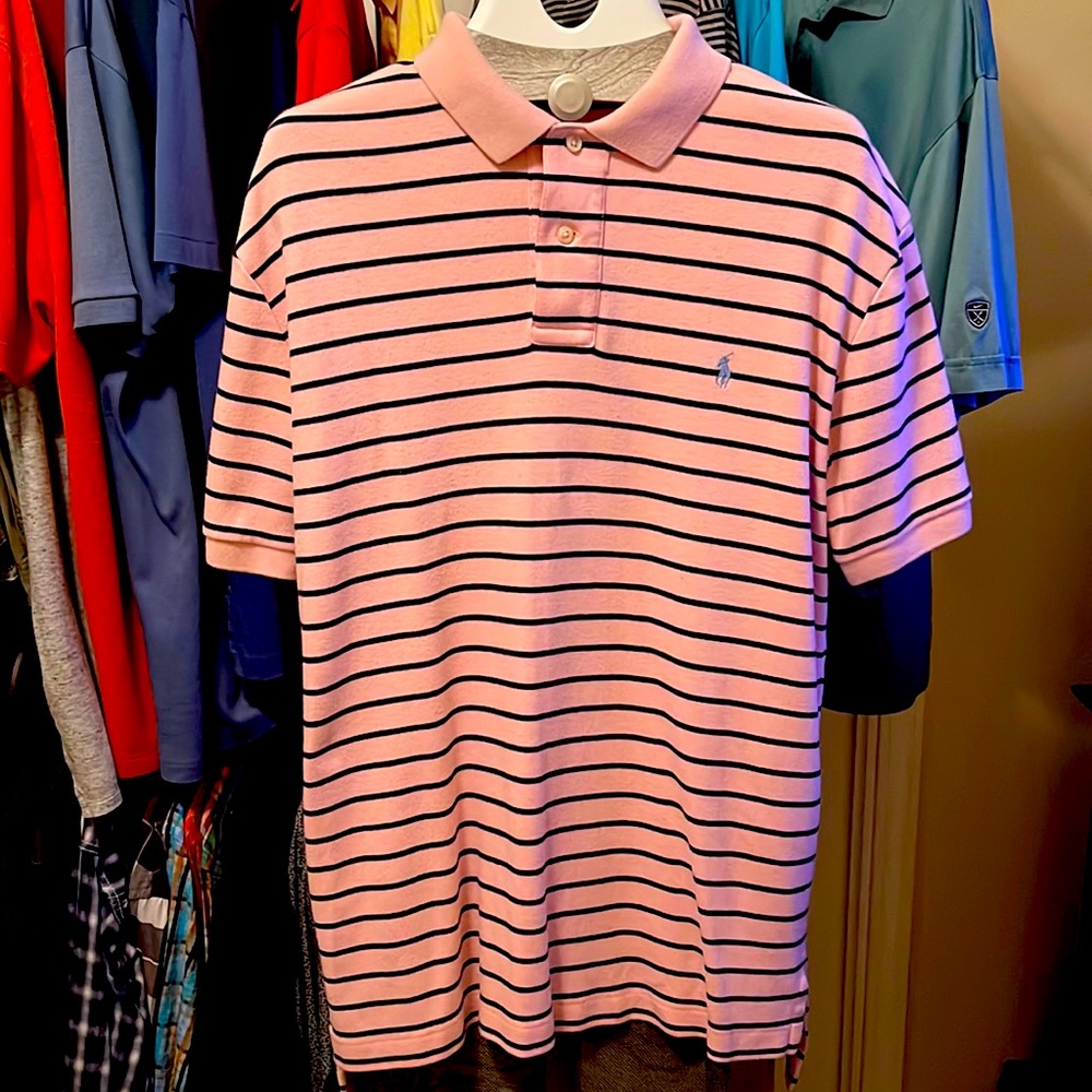EASTER PINK W/ NAVY BLUE HORIZONTALS RALPH LAUREN POLO POWDER BLUE PONY🐴🧊